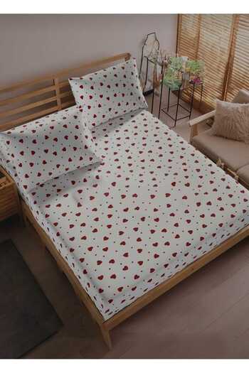 MORRİVAL Mini Heart Patterned Elastic Sheets Set, Single/Dopple/Battal Size