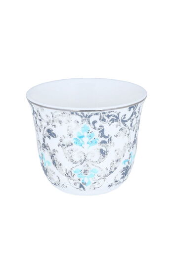 Alsaif Gallery White porcelain coffee cup set, gray and light blue pattern, 12 pieces