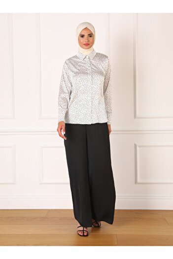 Refka Navy Blue Satin Tunic - Polka Dot and Button Detail, Polka Dot Printed - Refka