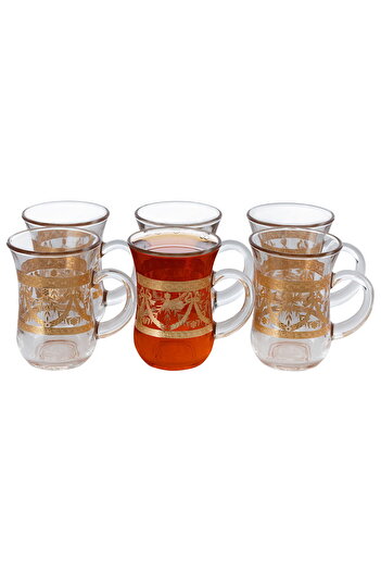 Alsaif Gallery Bialat Shahi Gold Engraved Glass 6 Pieces Al Saif Gallery