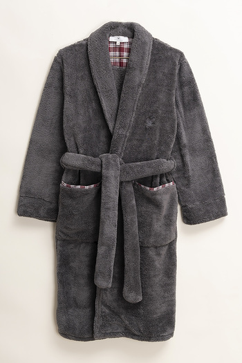 Penelope Anthracite Plush Dressing Gown - L-Xl