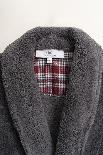 Penelope Anthracite Plush Dressing Gown - L-Xl