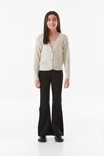 Fulla Moda Stoned Girl's Flare Leggings Pants with Ribbed Pocket Detail