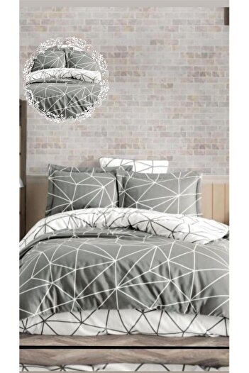 Bayev Double Cotton Duvet Cover Set - Gray Marble Print Ranforce Fabric Bed Sheet, Duvet Cover and Pillow