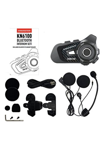 Knmaster Kn6100 Pro Motosiklet Kask Interkom Bluetooth Intercom Kulaklık Seti Karbon Siyah Çanta Hediyeli