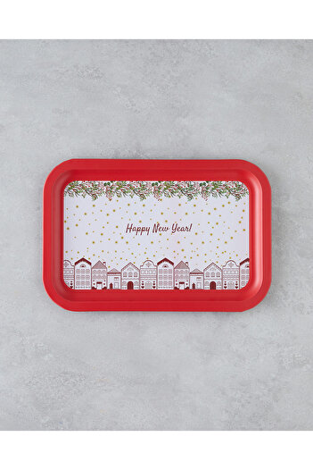 English Home Happy New Year Red Metal Tray - 35X23 cm