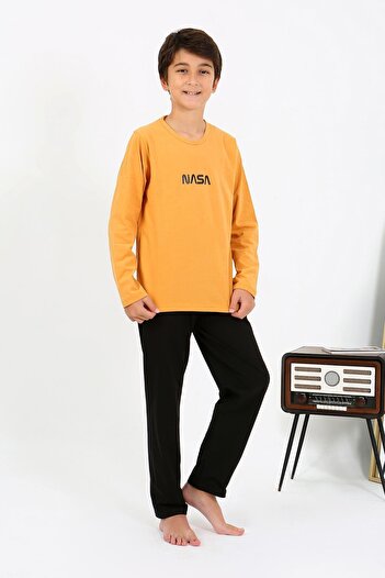 Akbeniz Boy's Long Sleeve Combed Cotton Pajamas Set 20438 Yellow