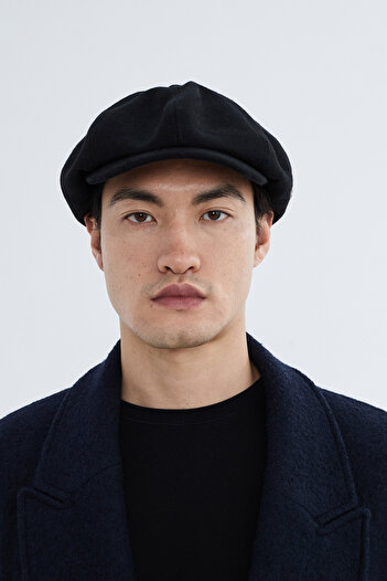Nordbron Men's Black Plain Thick Cap Hat Label Detailed Elastic Design Woolen Soft Textured Basic Lexmu