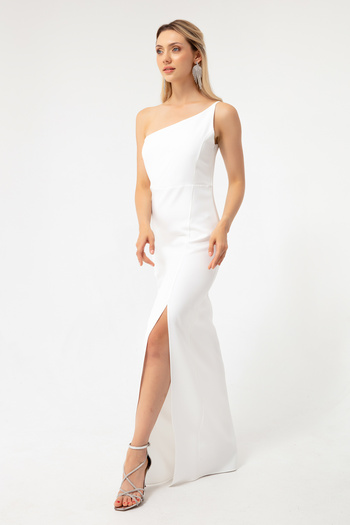 Lafaba Women's White One-Shoulder Slit Midi Dress