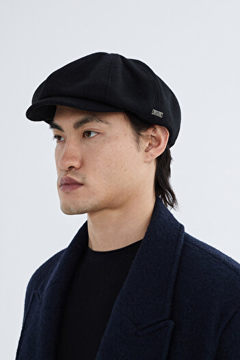 Nordbron Men's Black Plain Thick Cap Hat Label Detailed Elastic Design Woolen Soft Textured Basic Lexmu