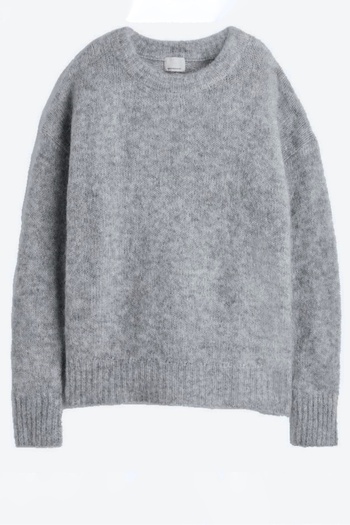 Ritnice Women's Homy Soft Crew Neck Gray Oversize Knitwear Sweater