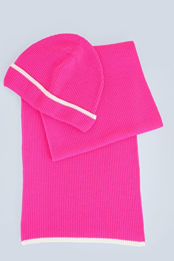 CHUBA 7-12 Years Old Children's Fuchsia Thessaloniki Knit Scarf Beanie Set - Chkıds106
