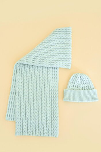 CHUBA Soft Button Knitwear Hair Knitting and Beanie Set for Kids Ages 7-9 and 10-12 - Mint Chkıds103