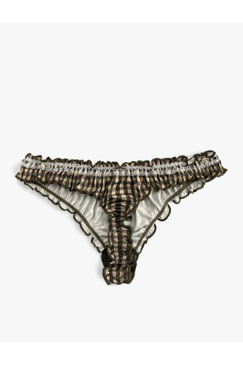Koton Checkered Ruffled String Panties with Lace Detail