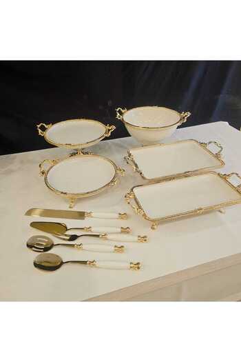 MaviDamla 10 Pieces - Porcelain Presentation Set with Cast Edge Frame Feet - Gold