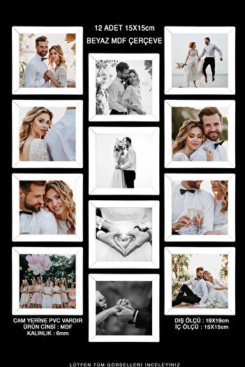 bymat 12 Pieces 15x15 White Square Frame Photo Frame Set