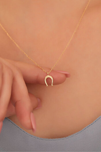 Nox Jewelry 925 Ayar Altın Mikron Kaplama Minimal At Nalı Gümüş Kolye - CN00377