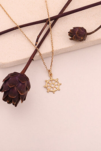 Nox Jewelry 925 Ayar Mikron Altın Kaplama Minimal Gemici Dümeni Gümüş Kolye - CN00400