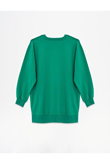 Kayra Green Off-Shoulder Sweatshirt - Crew Neck