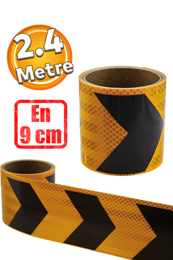 Badem10 Yellow Black Marked - Direction Reflective Strip Tape 9 cm Caution Tape 2.4 Mt