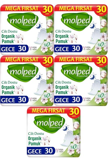 Molped Pure&Soft Sanitary Pad Night 150 (5Pk*30) Pieces Mega Pk