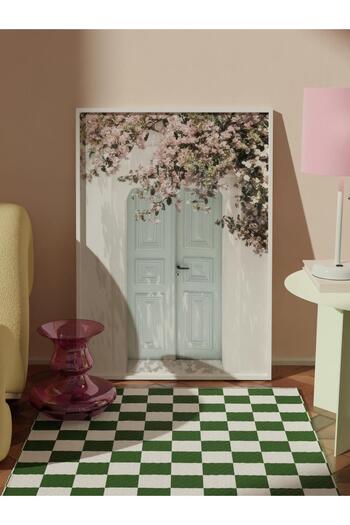 Postifull Pink Flower Door Framed Painting, White Frame and Poster, Wall Painting Comfort Series No:108449