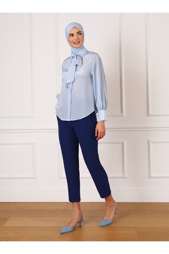 Refka Classic Trousers with Clamp Detail - Navy Blue - Refka