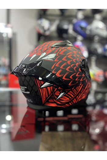 MTS 801 Draglax Kırmızı Kapalı Kask Siyah Vizörlü