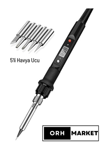 ORH Market 80w Dijital Lcd Lehim Havya Seti – Sıcaklık Ayarlı, Seramik Rezistörlü 5 Uç