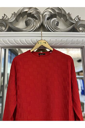 Invee Invee 6401 Cutout Sugar Pattern Knitwear Tunic - Red