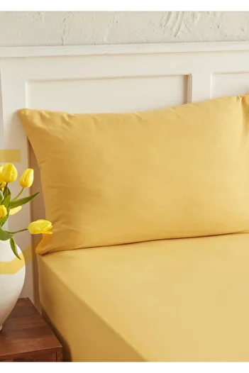 GERCELLA 100% Cotton (Cotton) Yellow 100X200 30 cm Fitted (Elastic) Single Bed Sheet