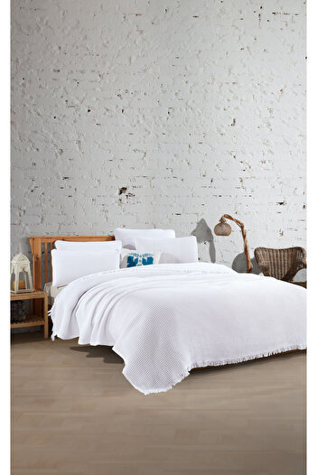 destinyhometex Double 100% Cotton Waffle Bedspread - 230X250Cm/2 Pillowcases 50X70Cm