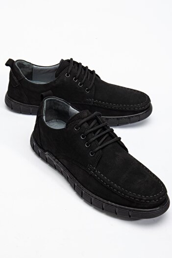 Dilimler Ayakkabı Genuine Leather Nubuck Men's Casual Shoes Black Saddled Short Tied