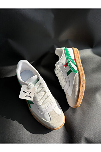 AyakkabıZ Tig Λευκά Πράσινα Κόκκινα Suede Sneakers με κορδόνια