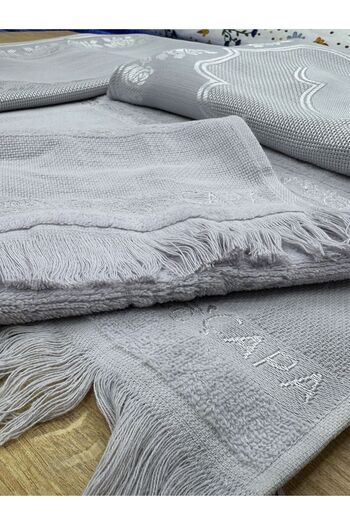 ÇAPAEV Gray 4-Piece Etamine Embroidered Prayer Rug Set