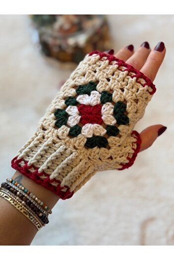 Miliva Parmaksız Motifli Eldiven | Örgü Eldiven | Pamuklu İp Eldiven | Desenli Eldiven | #handmade