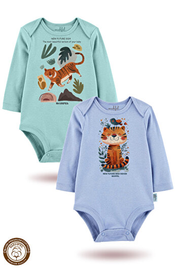 MAHFEL 2-Piece 100% Cotton Organic Printed Snap Fastener Baby Bodysuit