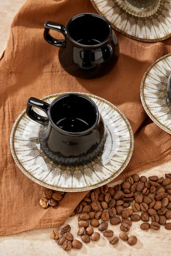 Babion Luxury Ceramic 12-Piece Coffee Cup Set for 6 People, Black Cup Set