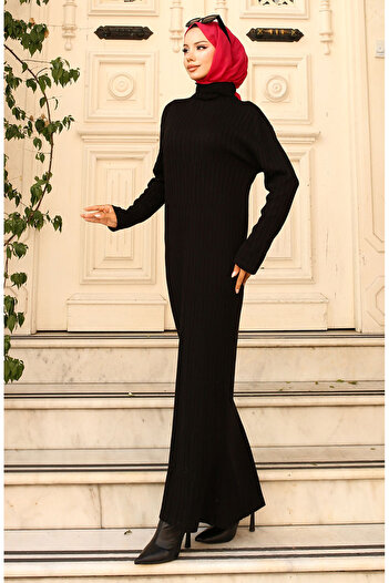 sefamerve Black Ribbed Knitwear Dress - 24207-04