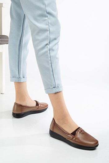 Dilimler Ayakkabı Genuine Leather Women's Orthopedic Casual Shoes - Mink Flat Model
