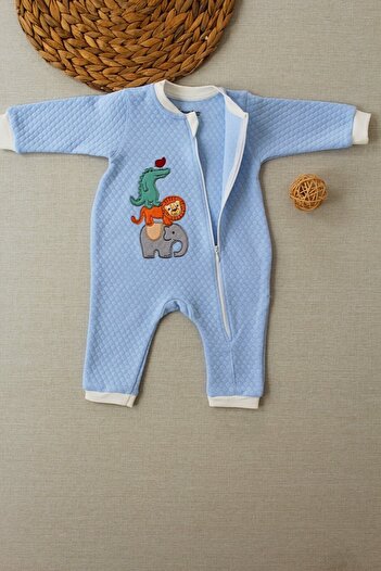 Tomuycuk Bal Peteği Erkek Bebek Tulumu Mavi Hediyelik Bebek Giyim