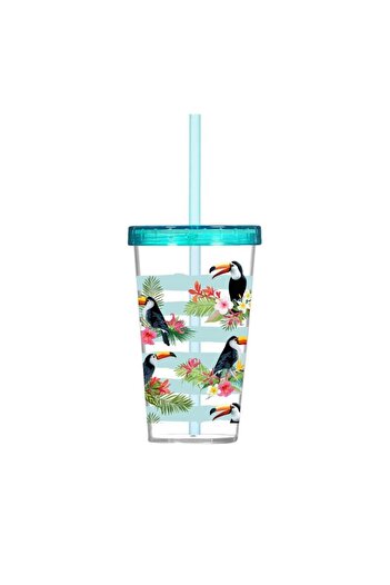 Herevin 660 Cc Patterned Glass with Straw - tropical