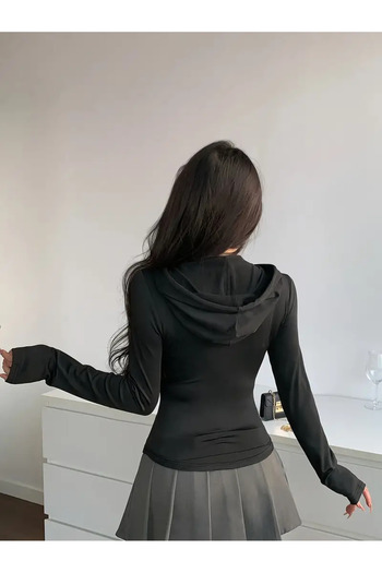 KİM Kİ O Black Hooded Zippered Women's Swatshirt - Pocket Style