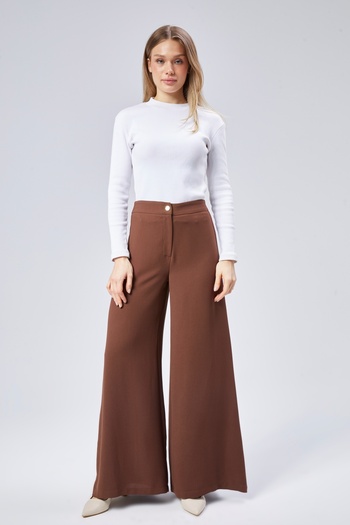 Modabenna Crepe Fabric Elastic Waist Relaxed Cut Women's Trousers