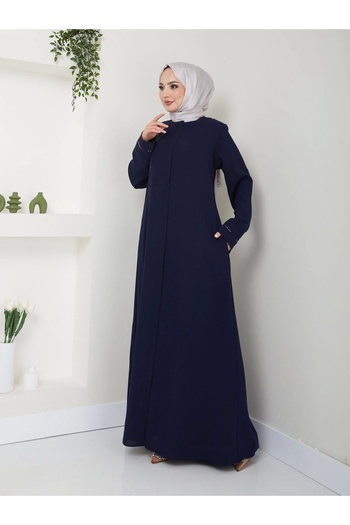 Neva Style Taş Detaylı Büyük Beden Ferace