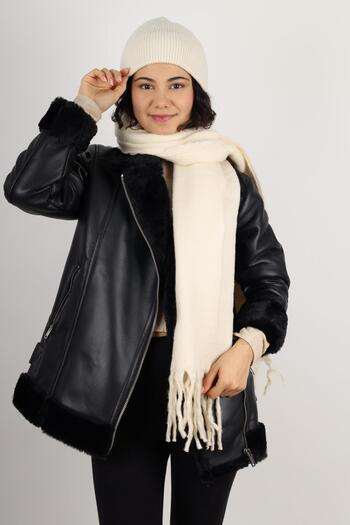 MinaCarin Women's White Beret and Puffy Soft Textured Scarf Combo