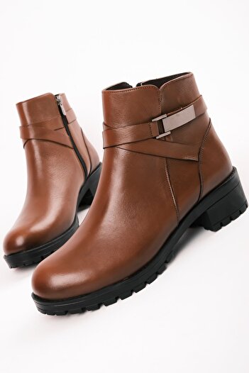 Lal Shoes & Bags Away γυναικεία πόρπη ζώνης από γνήσιο δέρμα Λεπτομερείς μπότες με τακούνι-καφέ