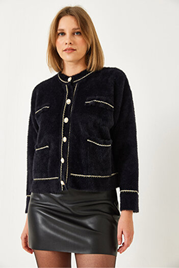 Bianco Lucci Women's Double Pocket Buttoned Soft Knitwear Cardigan 24101 60261247