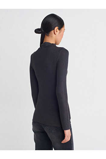 Dilvin 31391 Stand Collar Long Sleeve Top-Anthracite