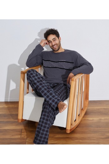 Ayans Pijama Σετ ανδρικών πιτζάμες με μακρυμάνικο χτενισμένο βαμβακερό μονό ζέρσεϊ (λεπτό)